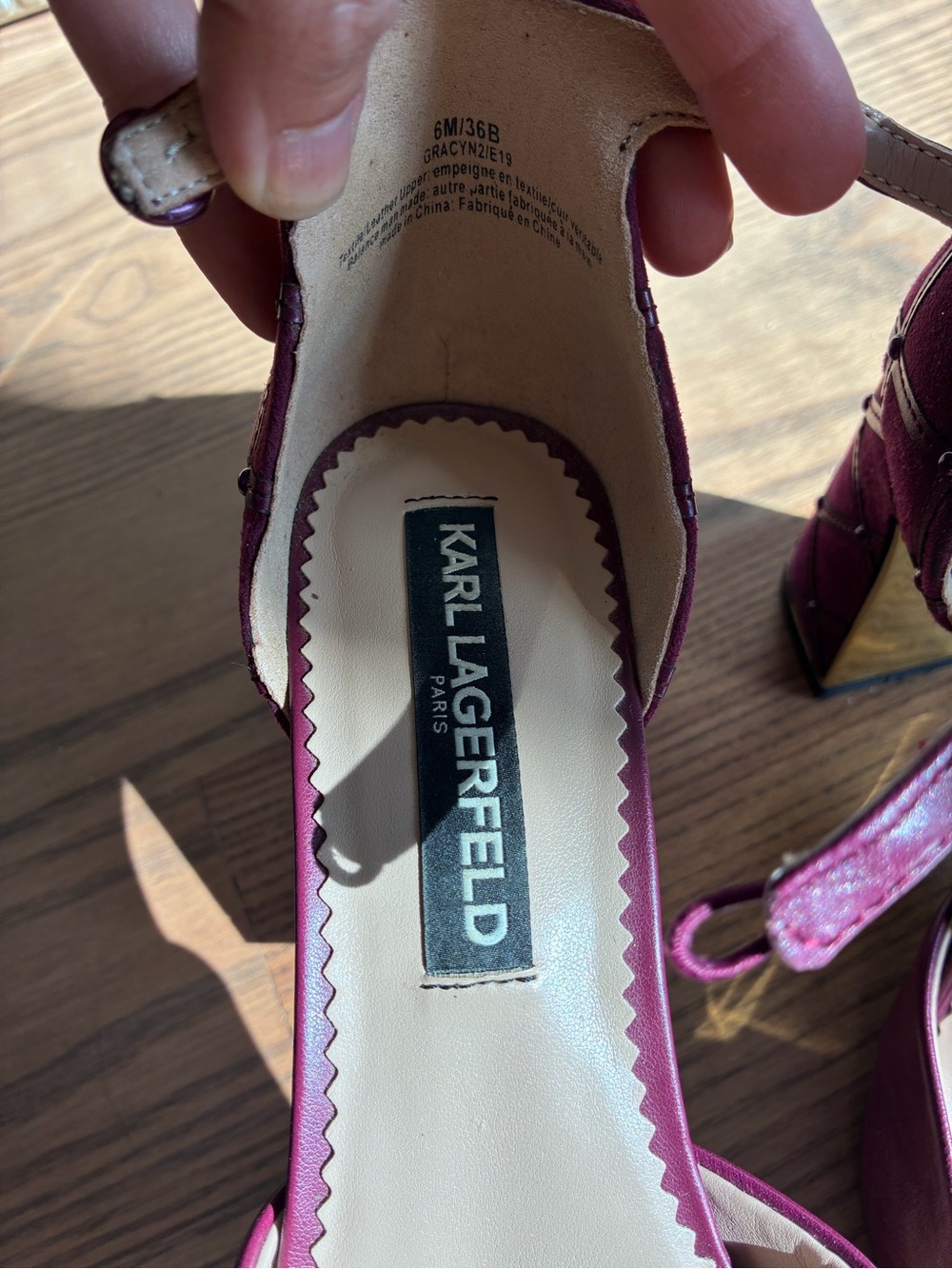 Karl Lagerfeld Raspberry Leather Block Heels - Picture 8 of 10